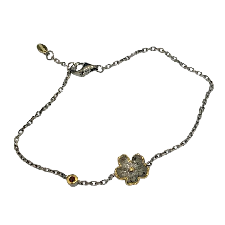 B2443, Bracelet Silver 925, Garnet, Gold & Black plated, Hand Made