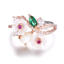 U3882, Ring Silver 925,  Shell Flower,  Green Spinel,  CZ