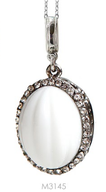 M3145, Pendant S. Steel 316L,  White Onyx & Crystal