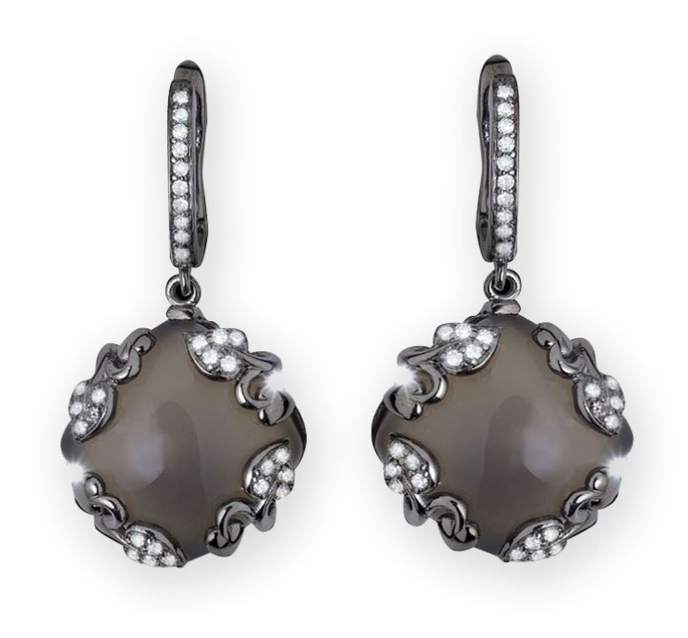 V3272, Earrings Silver 925, Black Rhodium Plated White Zircone & Agate, Midnight Collection