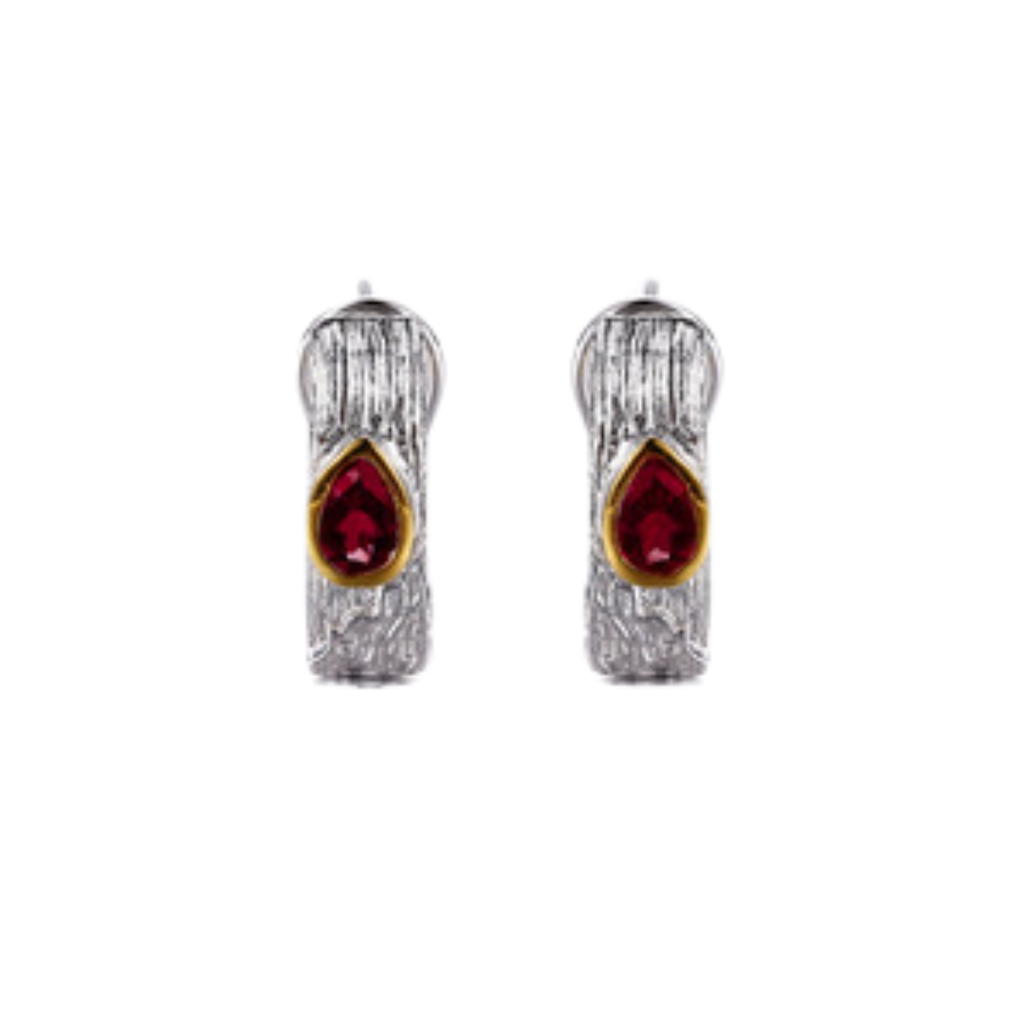 V5646,Earrings, Sterling Silver 925,Gold & Black Plated 925,Garnet 