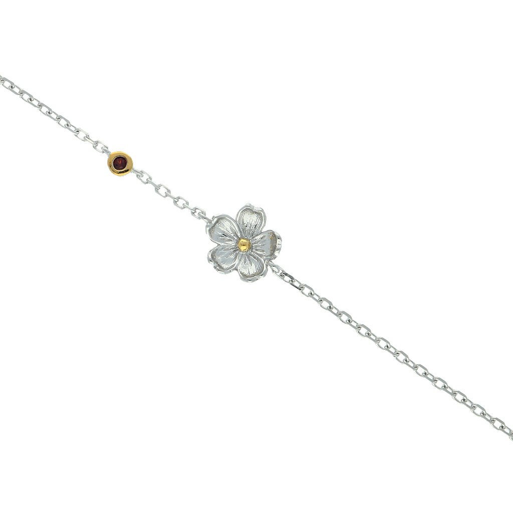 B2431, Bracelet Silver 925, Garnet, Gold plated, Hand Made