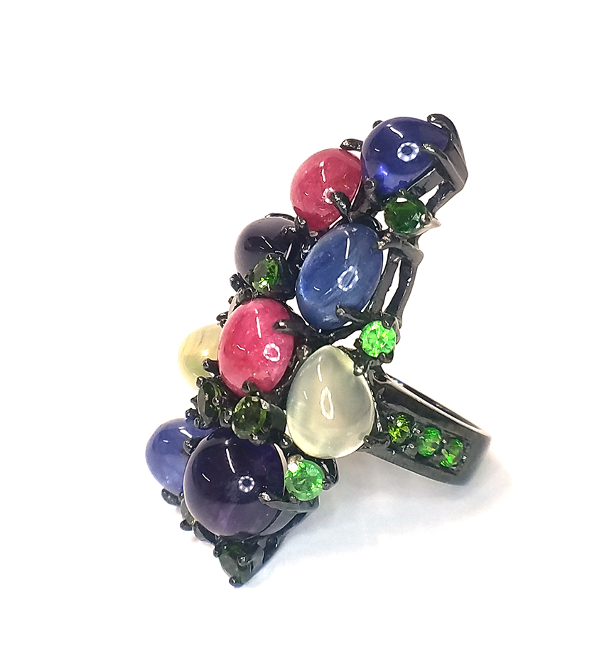 U3977, Ring Silver 925, Amethyst, Tanzanite,  Moonstone, Turmaline, Turqoize, Chrome Diopsine