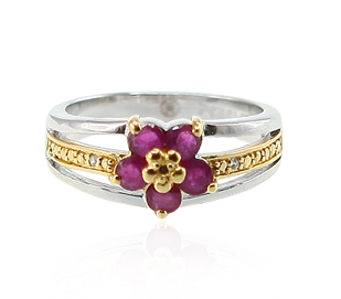 U3629, Ring Silver 925,  Gold Plated,   African Ruby & Cubic Zircon