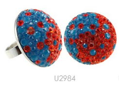 U2984, Ring Silver. 925,  Jet Caribbean Blue Opal Hyancinth Crystal