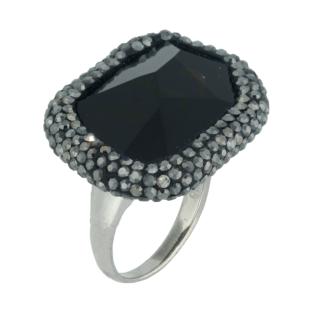 U2977, Ring Silver. 925,   Jet Crystal,  Jet Hematite