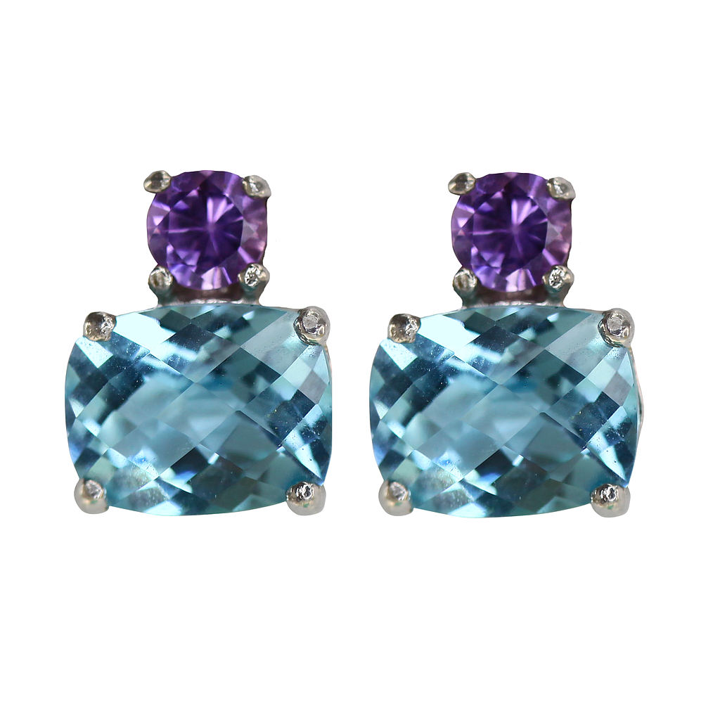V5266, Earrings Silver 925, Amethyst, Sky Blue Topaz