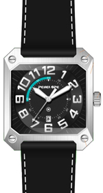 PE235BL, Watches S. Steel Quartz,  Steel case,  black leather strap 