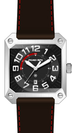 Watches S. Steel Quartz, Steel case, black leather strap,red details