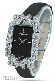 PE256N, Watches S. Steel Quartz,  Steel case,  crystal,  MOP dial,  black leather strap 