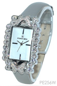 PE256W, Watches S. Steel Quartz,  Steel case,  crystal,  MOP dial,  silver leather strap 