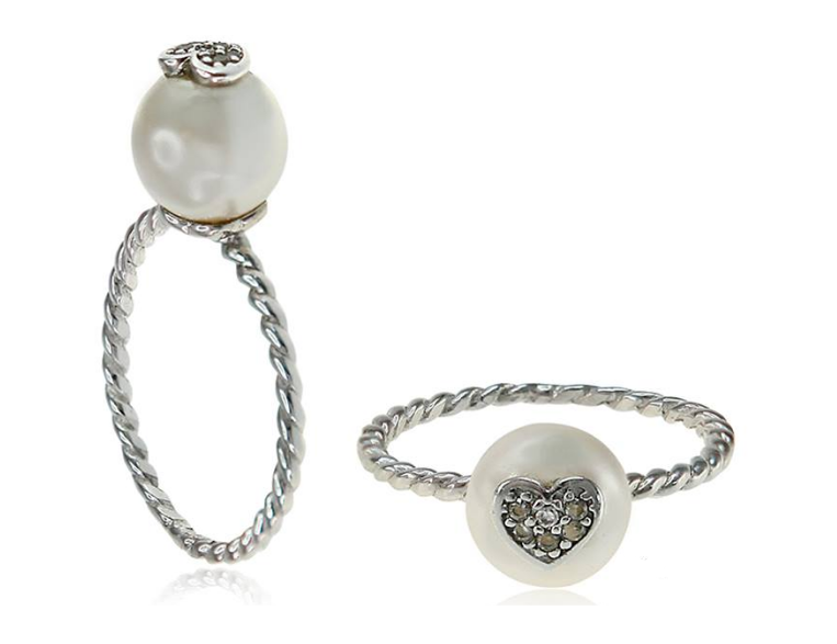 U3229, Ring Silver,  925,   WhiteZircone&WF Pearl