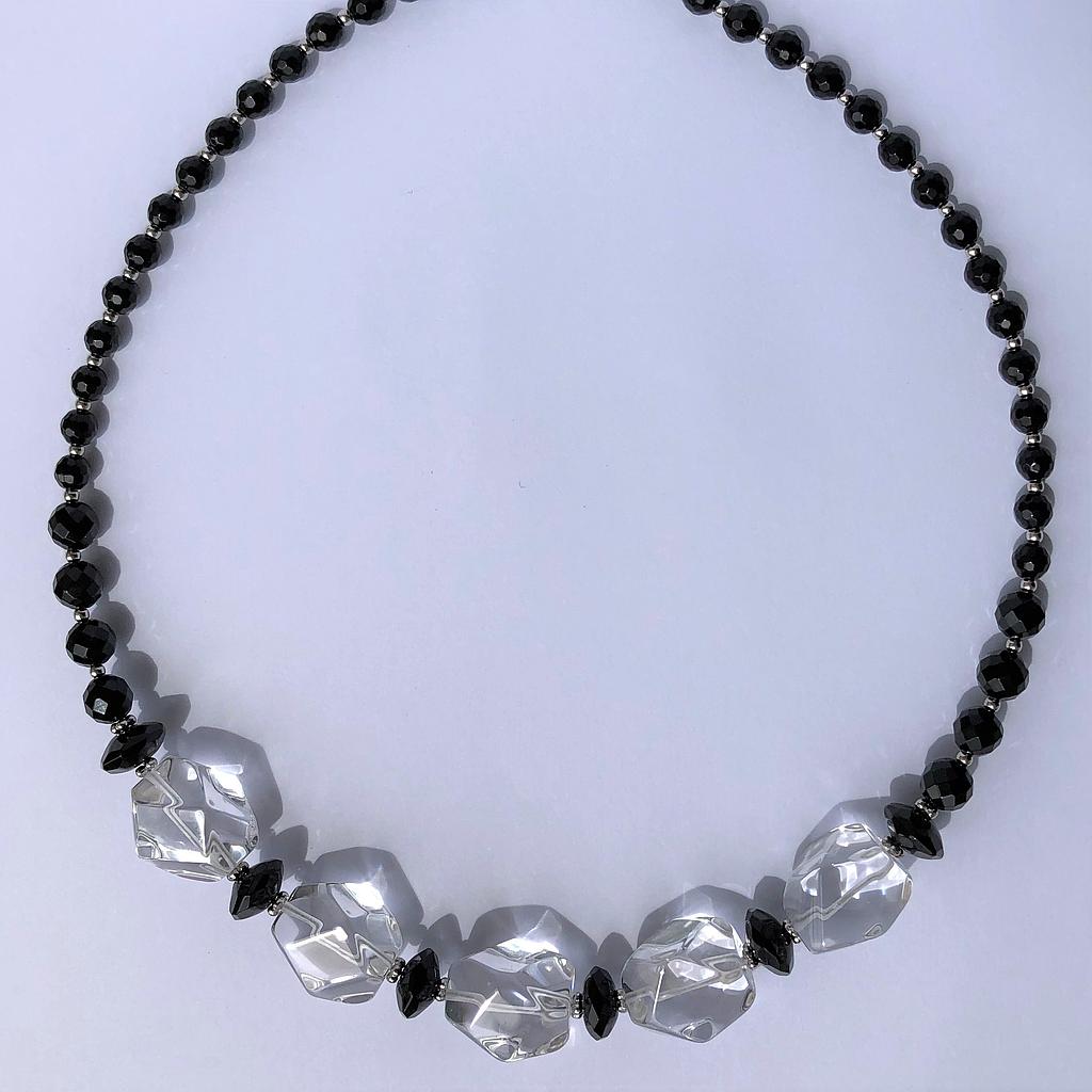 N5615,Necklace,Silver 925, Black onix,White Natyral Crystal 