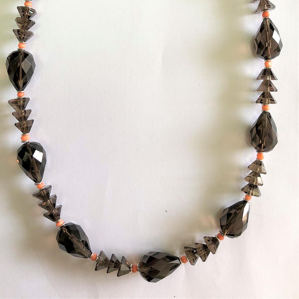 N5636,Necklace,Silver 925,Smoku Quartz,Coral 