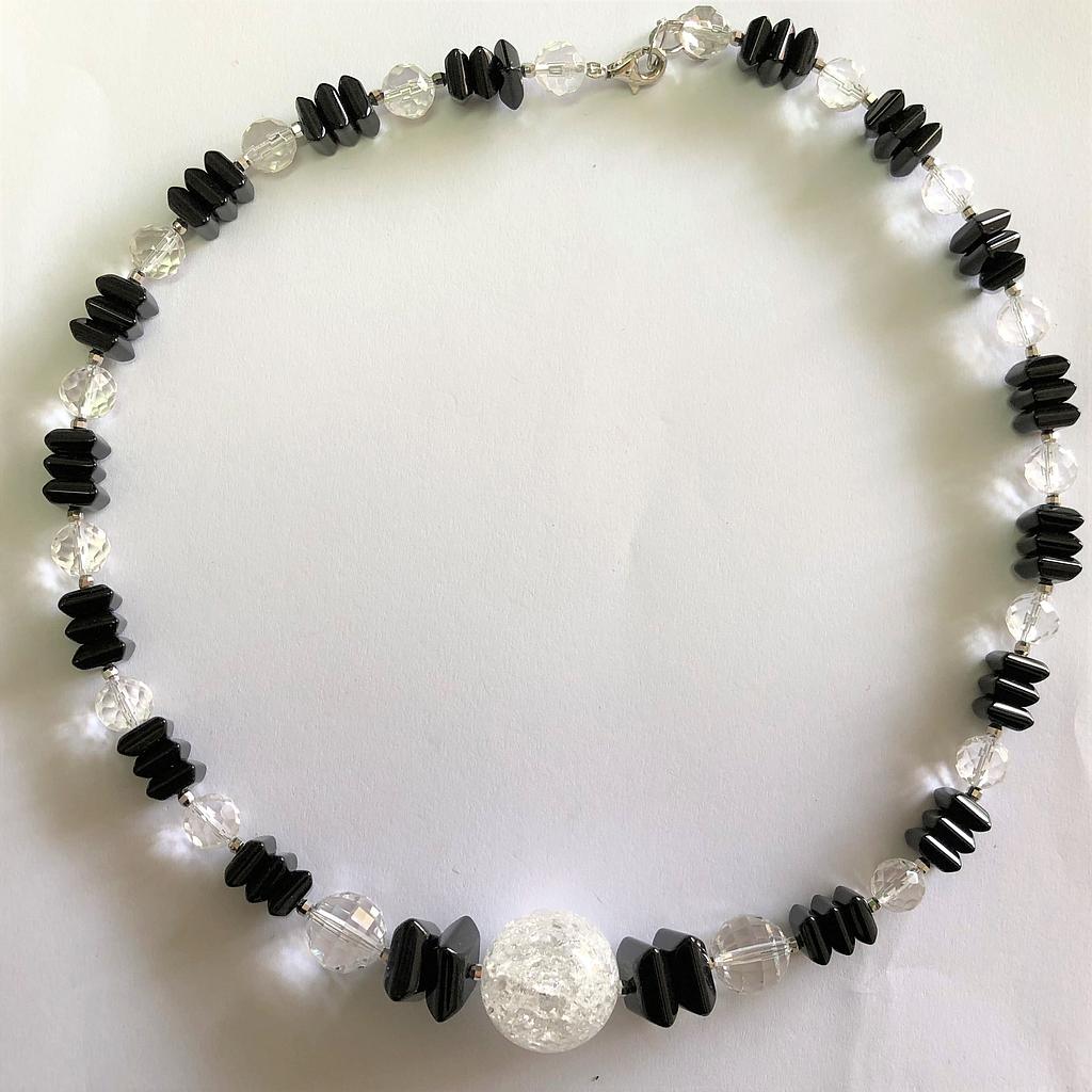 N5653,Necklace,Silver925,Onyx,White Crystal 