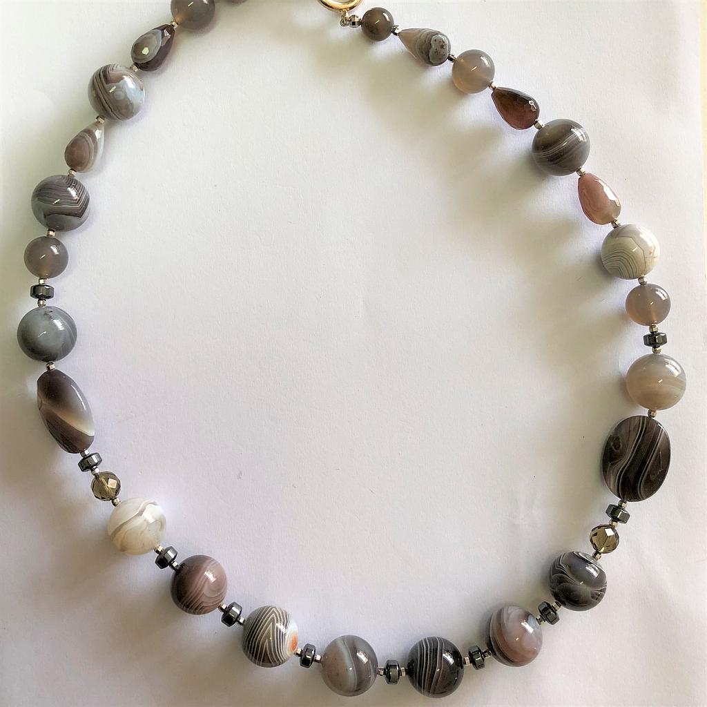 N5780,Necklace,Silver925,Hematite,Smoky quartz,Agate 