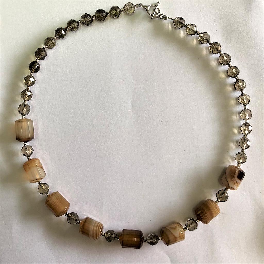 N5635,Necklace,Silver 925,Smoky Quartz,Agate 