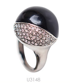 U3148, Ring S. Steel 316L,  Black Onyx,  White Crystal