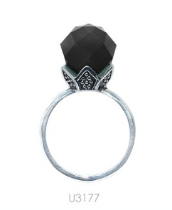 U3177, Ring S. Steel 316L,  Faced Black Agata