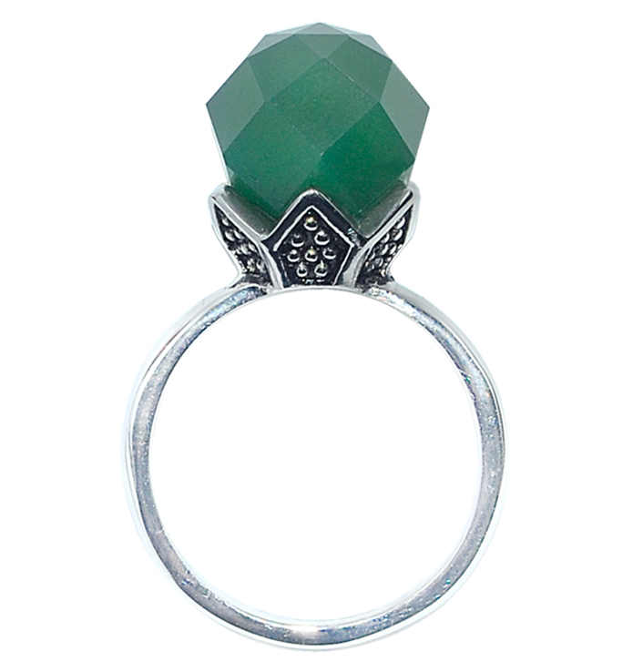 U3180, Ring S. Steel 316L,  Faced Green Agata