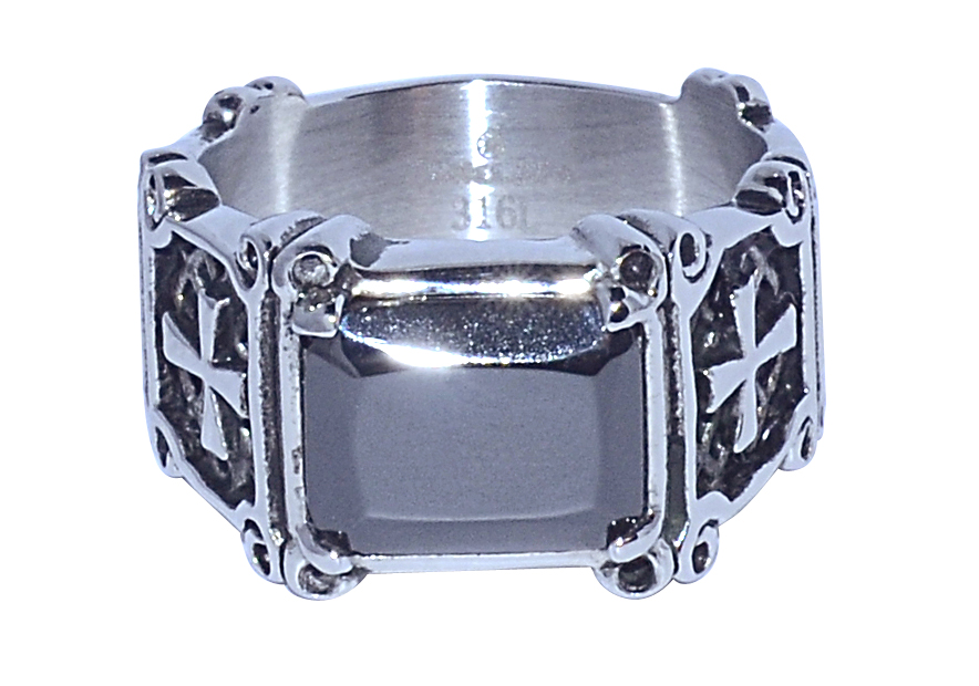 U3217, Ring S. Steel 316L,  Black Crystal,  Men's Collection