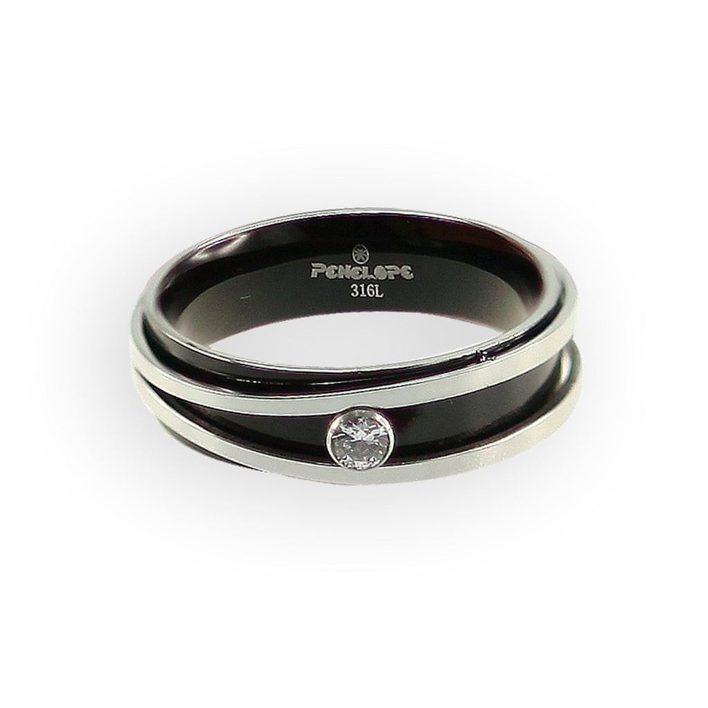 U3222, Ring S. Steel 316L,  Black Plated ,  Zircone,  LADY