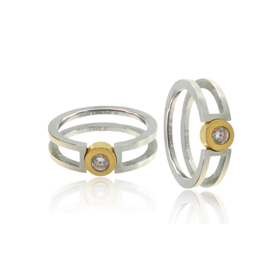 U3186, Ring S. Steel 316L,  Gold Plated & Zircone,  S. Steel Collection