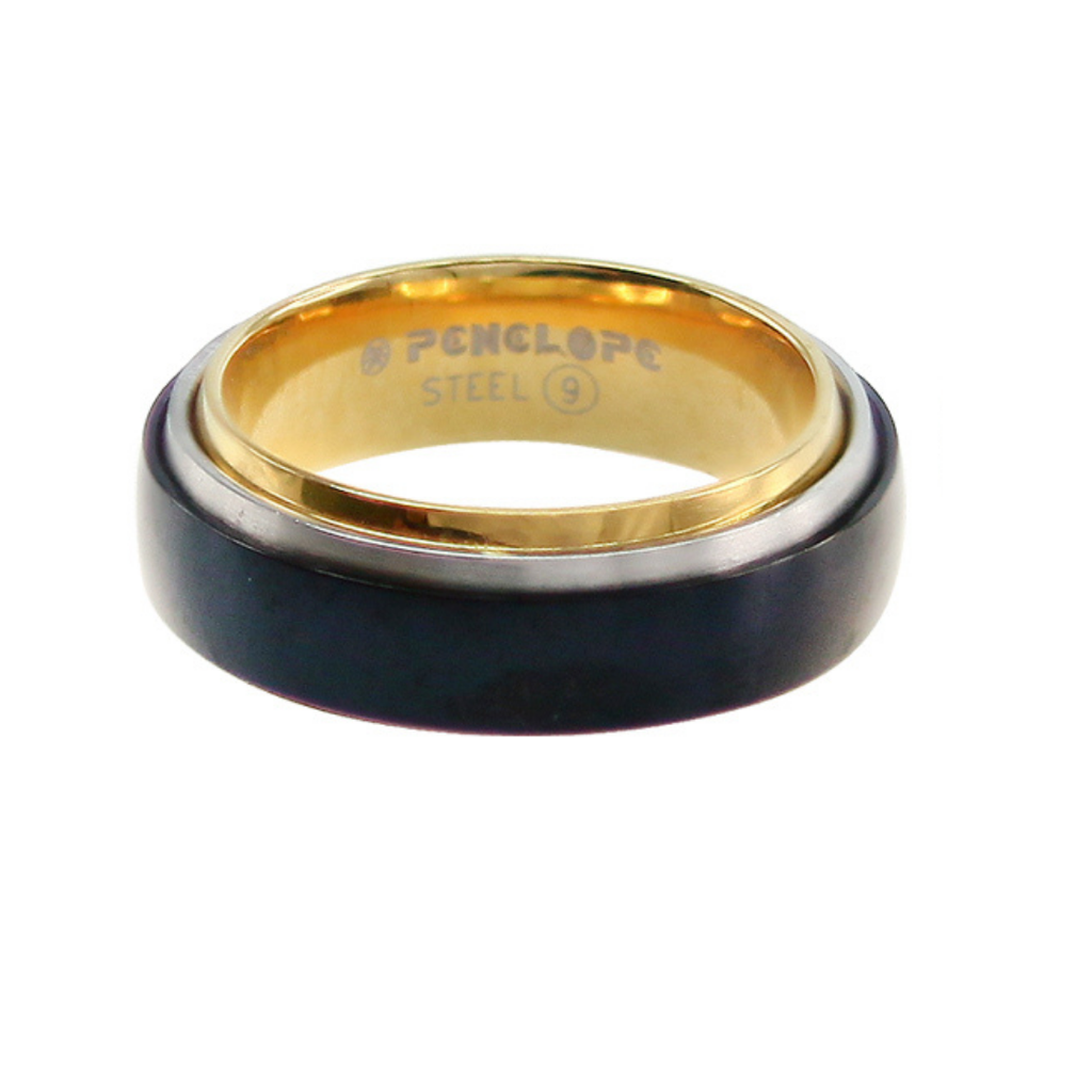 U2496, Ring S. Steel 316L IPGold,  IPBlack