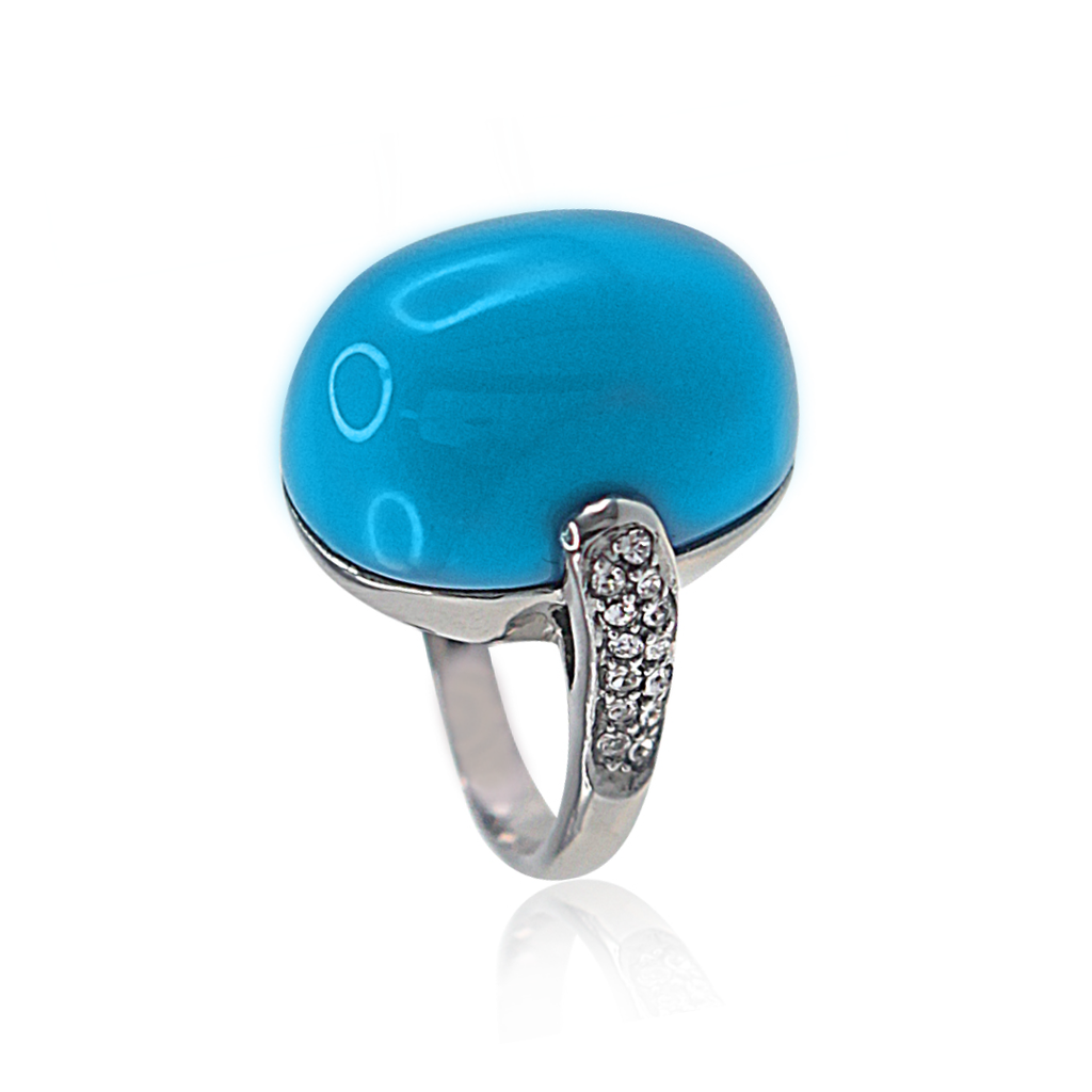 U3147, Ring S. Steel 316L,  Tourquise,  White Crystal