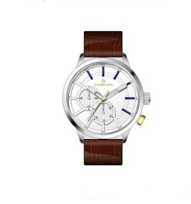 PE286SG, Watches S. Steel case,  silver white dial,  brown leather band