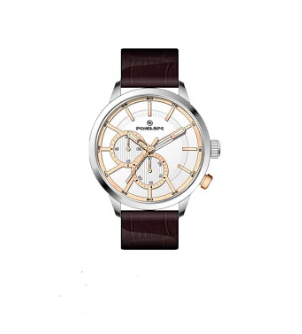 PE286RG, Watches S. Steel case,  silver white dial,  brown leather band