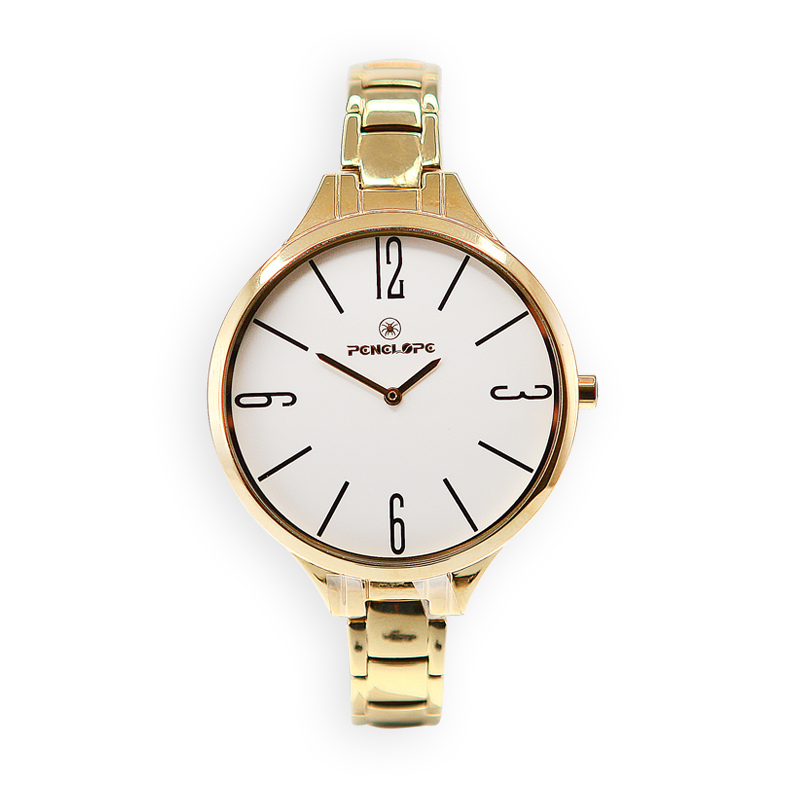 PE279G, Watches S. Steel Quartz, IPGold case&band, white dial