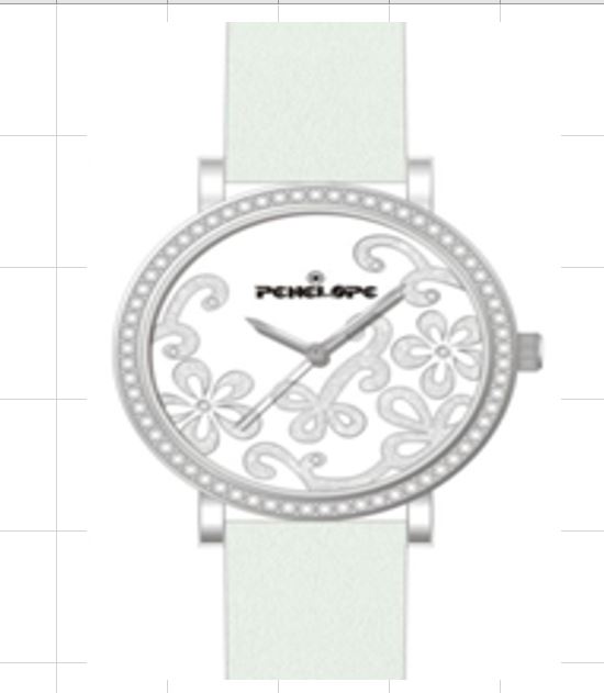 PE255W, Watches S. Steel case,  Quartz ,  crystal,  white leather strap 