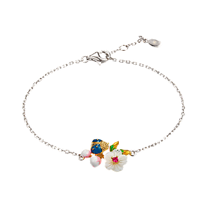B2872,  Bracelet,  Sterling Silver 925,  Gold & Rhodium Plated,  White Shell,  Fresh Water Pearl,  Cubic Zirconia,  Enamel,  Length 16, 17, 18 cm
