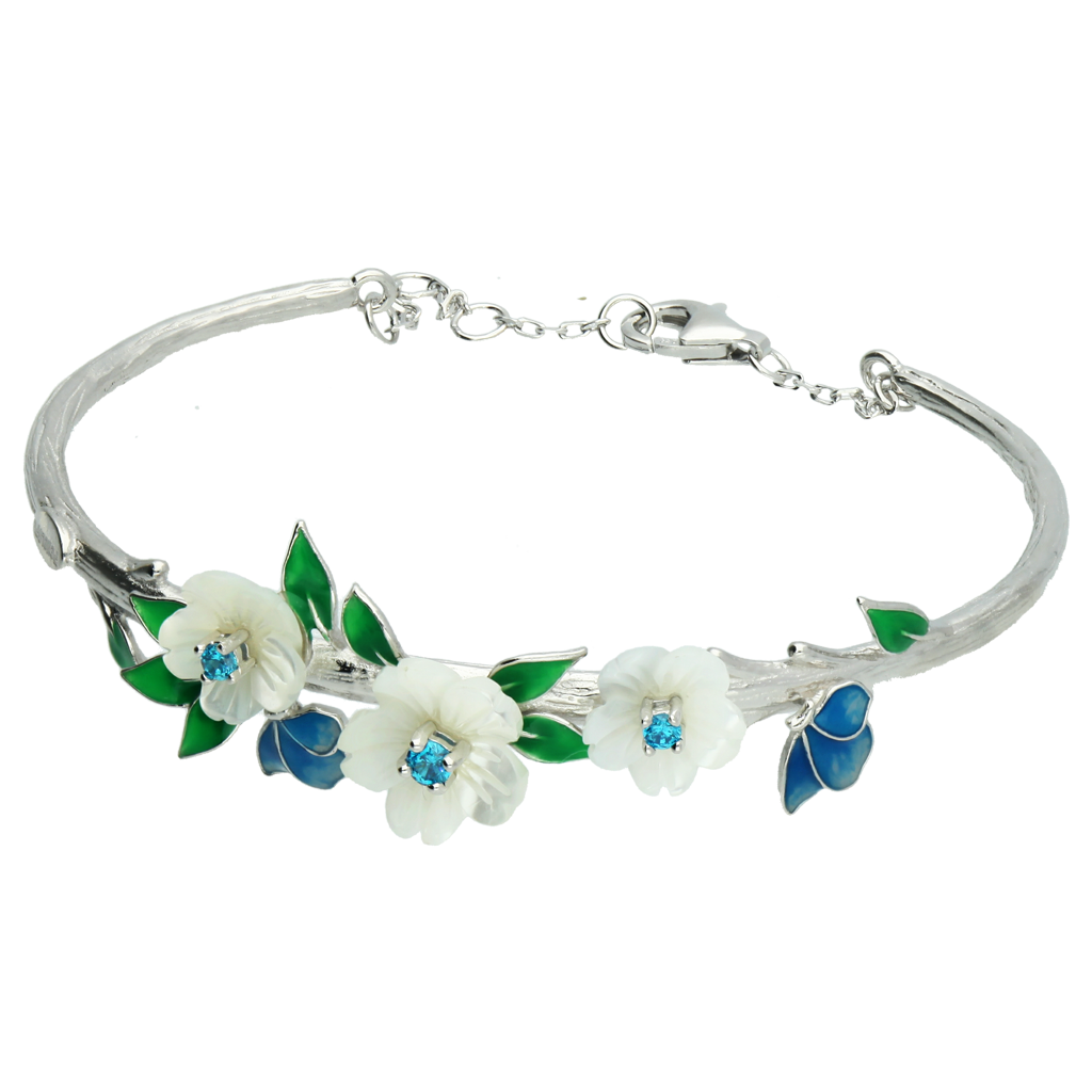 B2985, Bracelet, Sterling Silver 925, White Shell, Cubic Zircon, Enamel