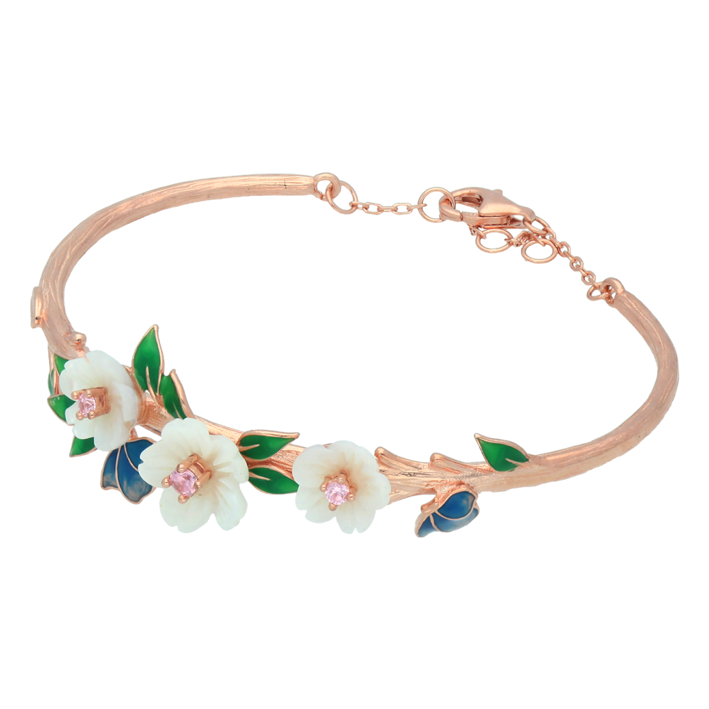 B2984, Bracelet Sterling Silver 925,Rose Gold Plated,White Shell,Cubic Zirconia,Enamel