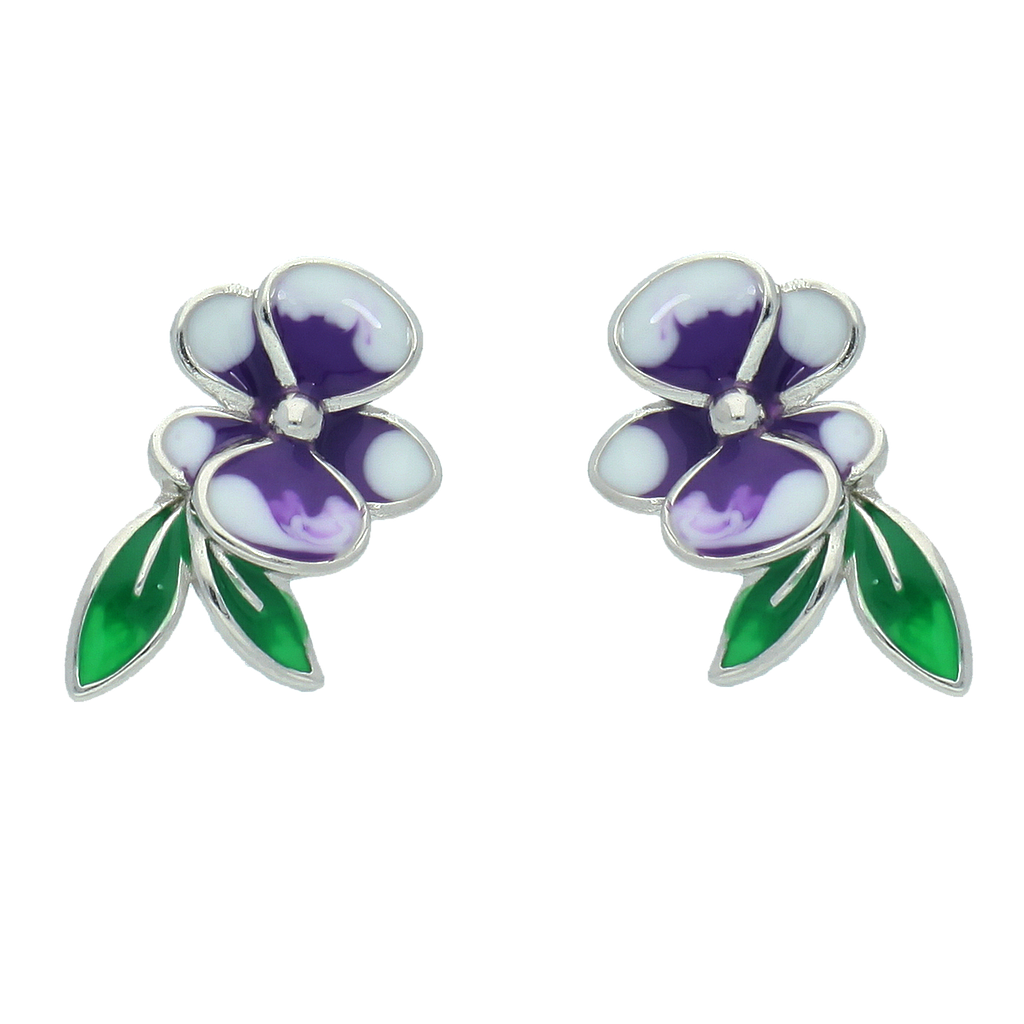 V5810, Earrings, Sterling Silver 925, Rhodium Plated,  Cubic Zirconia, Enamel