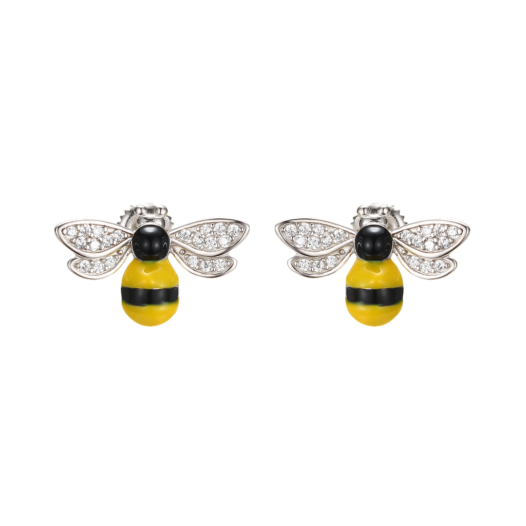 V5811, Earrings, Sterling Silver 925, Rhodium Plated,  Cubic Zirconia, Enamel