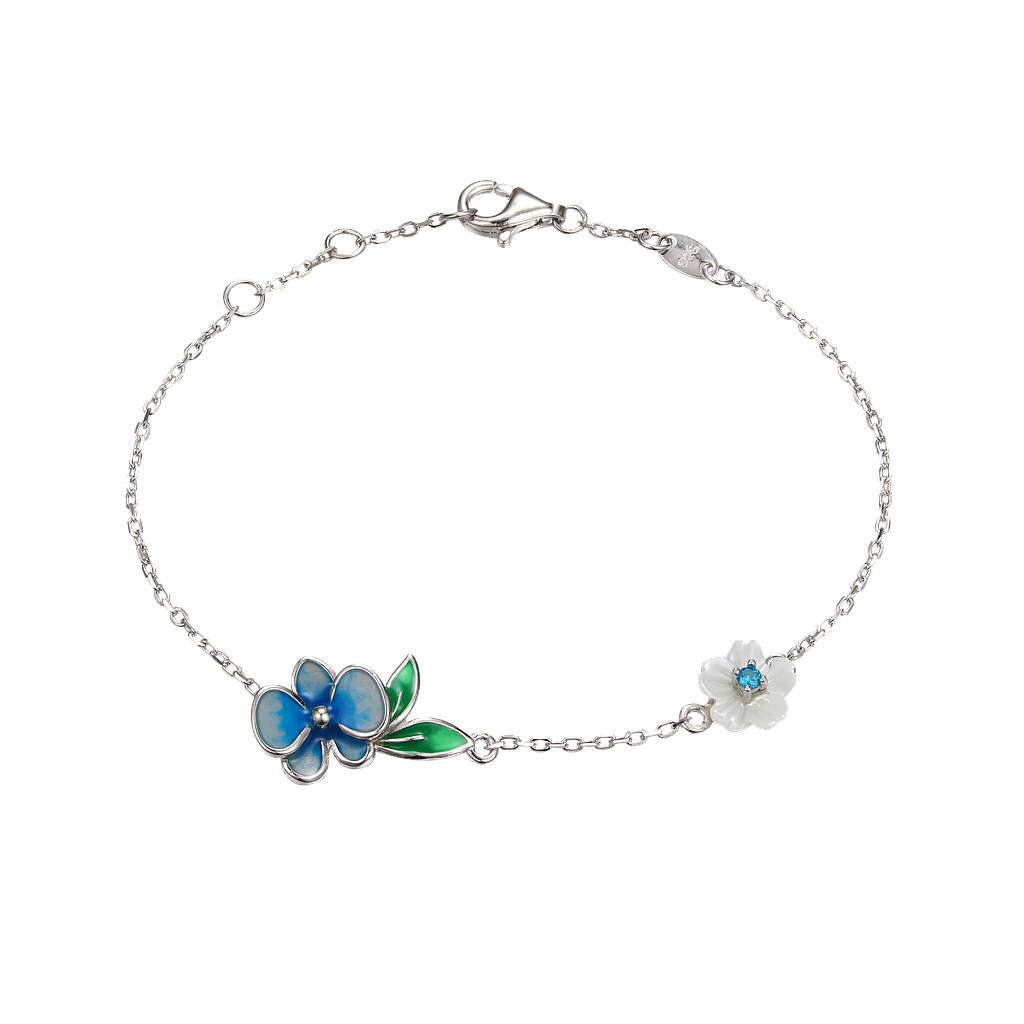 B2878, Bracelet, Sterling Silver 925, Rhodium Plated, White Shell, Cubic Zirconia, Enamel, Length 16,17,18 cm 