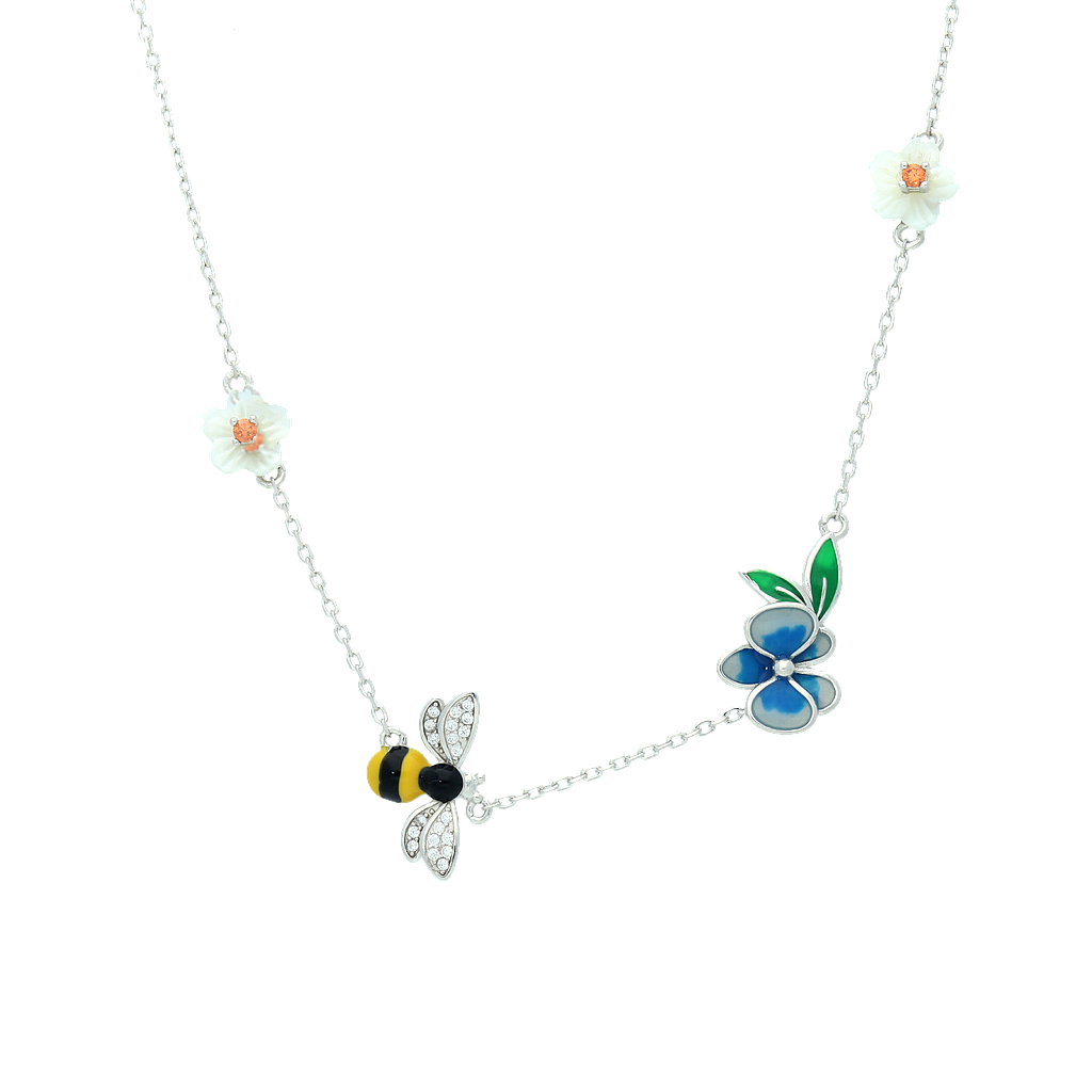 N5165, Necklace, Sterling Silver 925, Rhodium Plated, White Shell, Cubic Zirconia, Ename, Length 40,42,45 cm 
