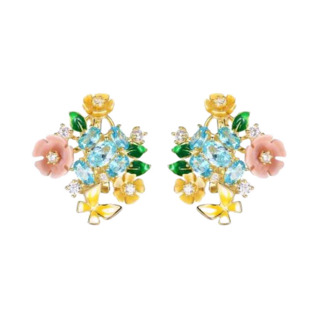 V5381, Earrings Silver 925,  Yellow&Pink Shell,  CZ