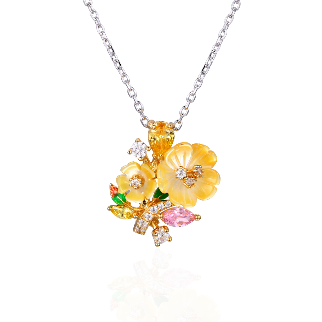 N4923, Necklace Silver 925,  Zircon,  Peridot green,  Shell
