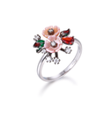 U3746, Ring Silver 925,  White&pink Shell ,  White Zircon,  Garnet