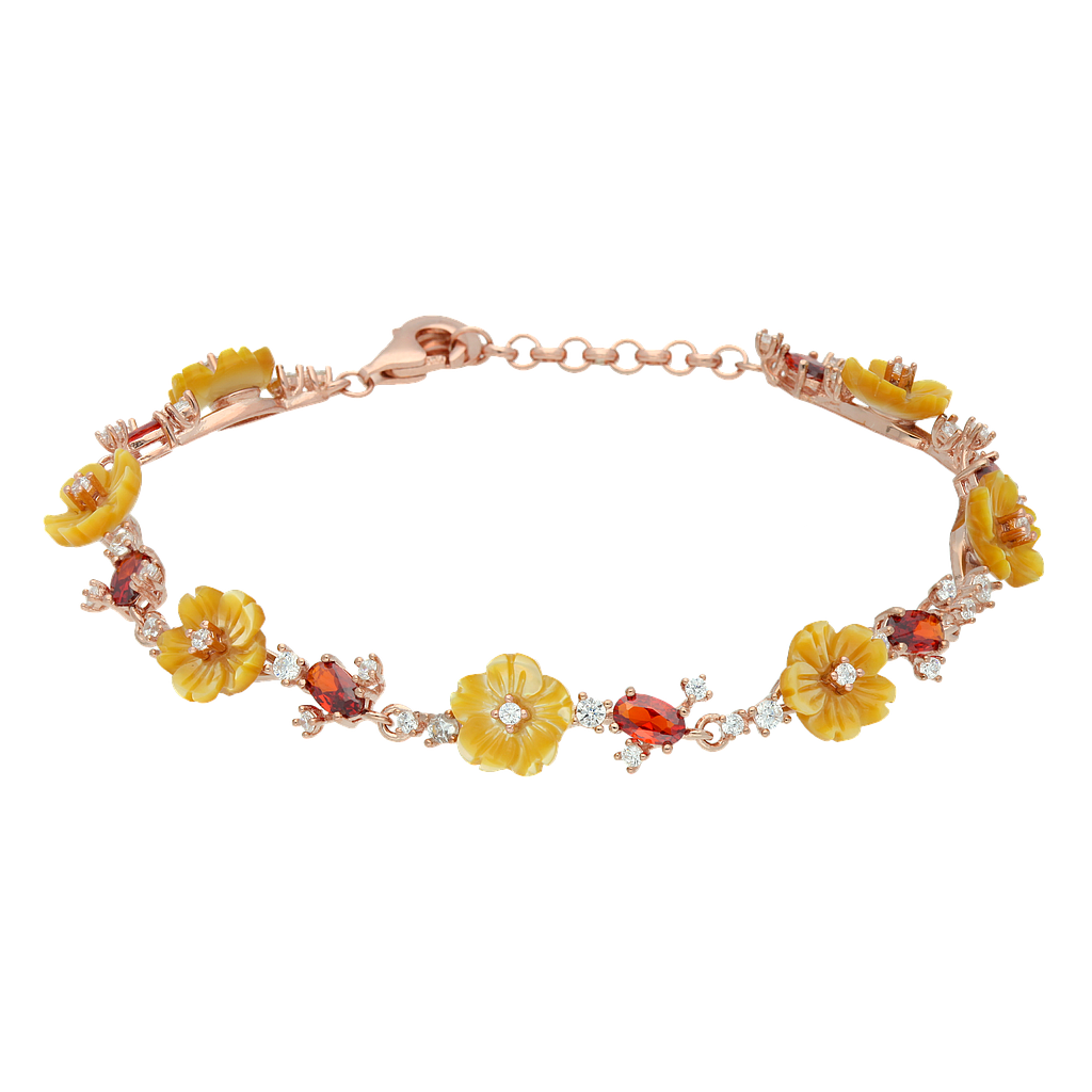 B2980, Bracelets, Sterling Silver 925, Cubic Zirconia, Shell flower ,Enamel ,Rose Gold Plated 