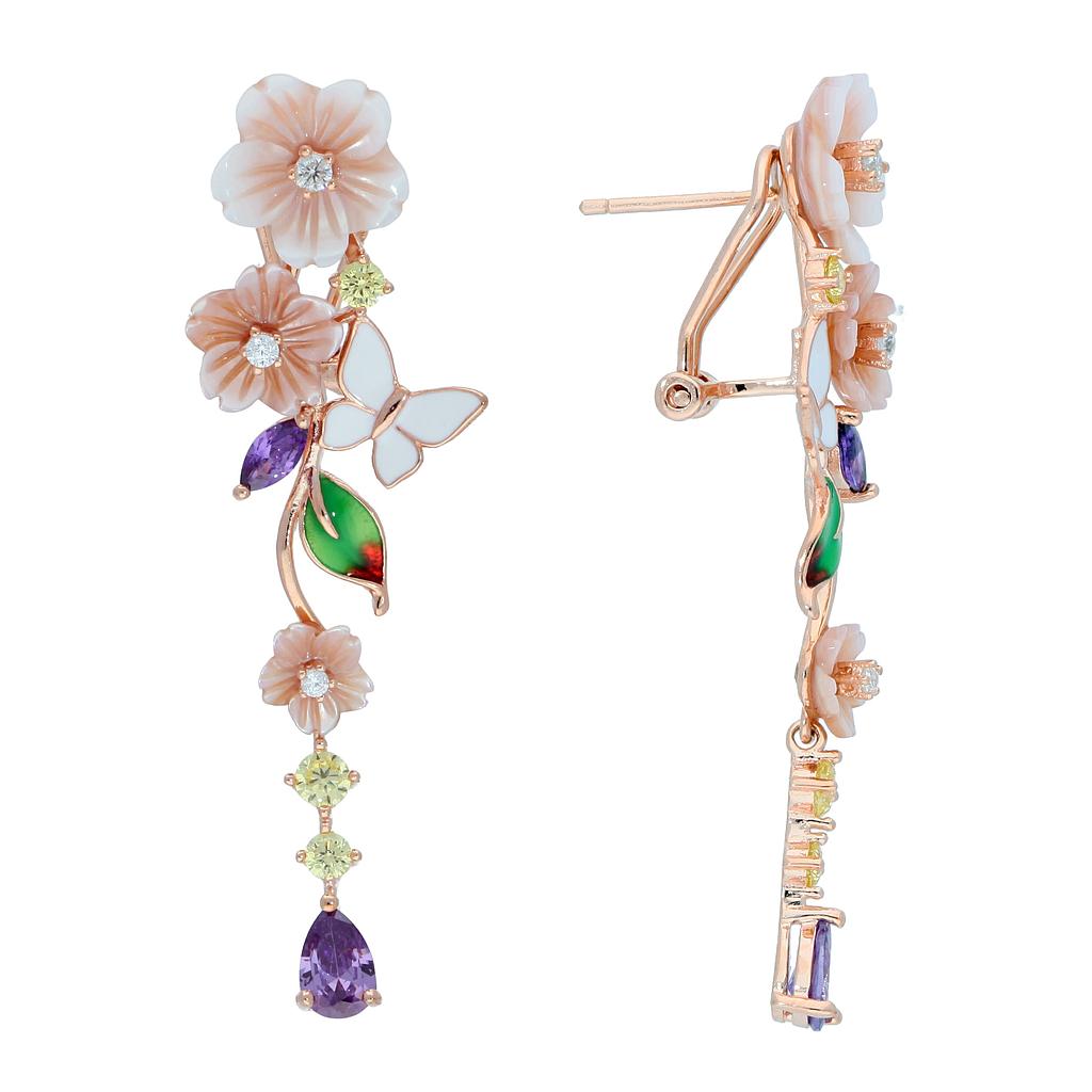 V5386, Earrings Silver 925,  Pink Shell,  Amethyst ,  CZ