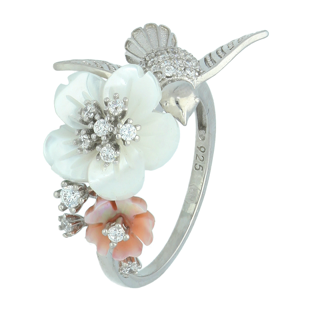 U4003, Ring Silver 925 , Pink Shell, White Shell, White CZ