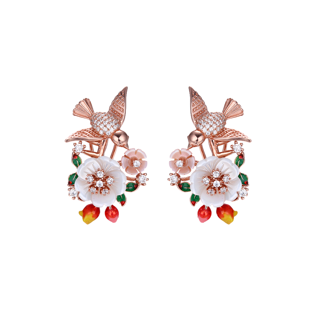 V4879, Earrings Silver 925 ,  Pink Shell,  White Shell ,  White CZ