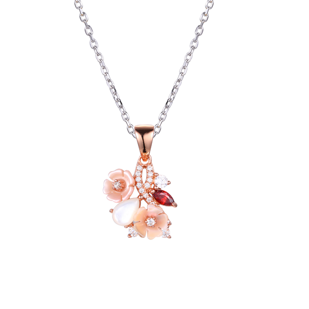 N4922, Necklace Silver 925,  Zircon ,  Shell flower