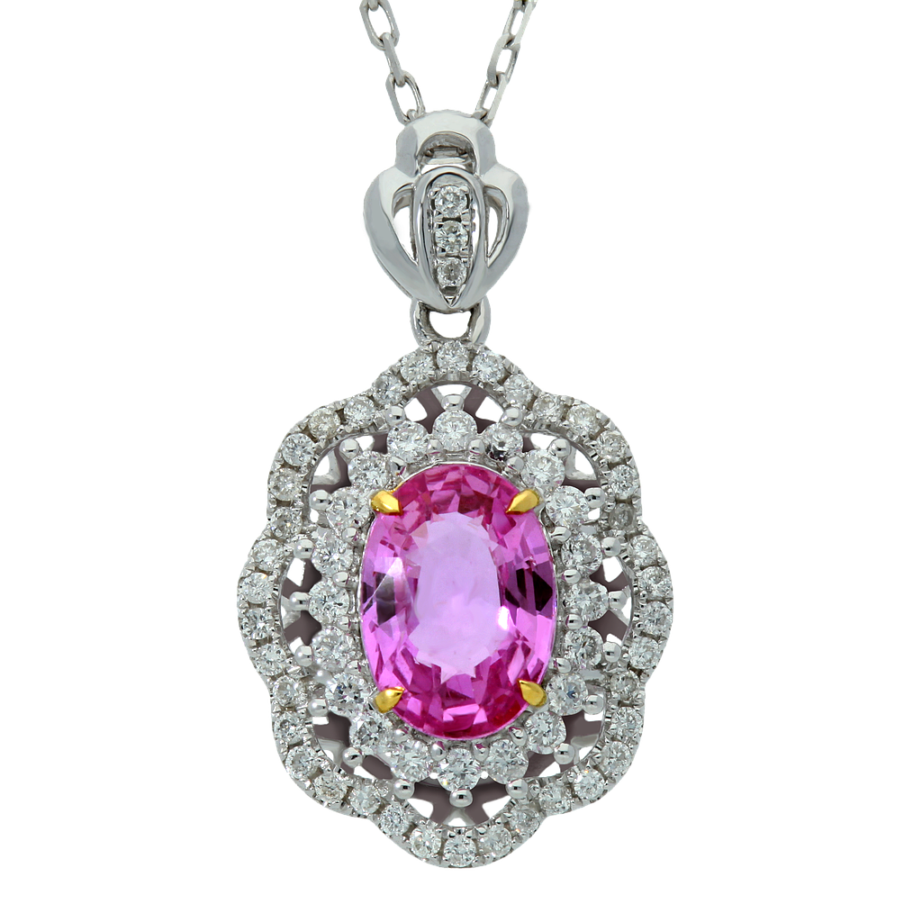 NGD743151,Necklace,Gold 18K , 2.3 gr,Diamond 0.30ct,SI,GF, Pink Sapphire  0,875ct
