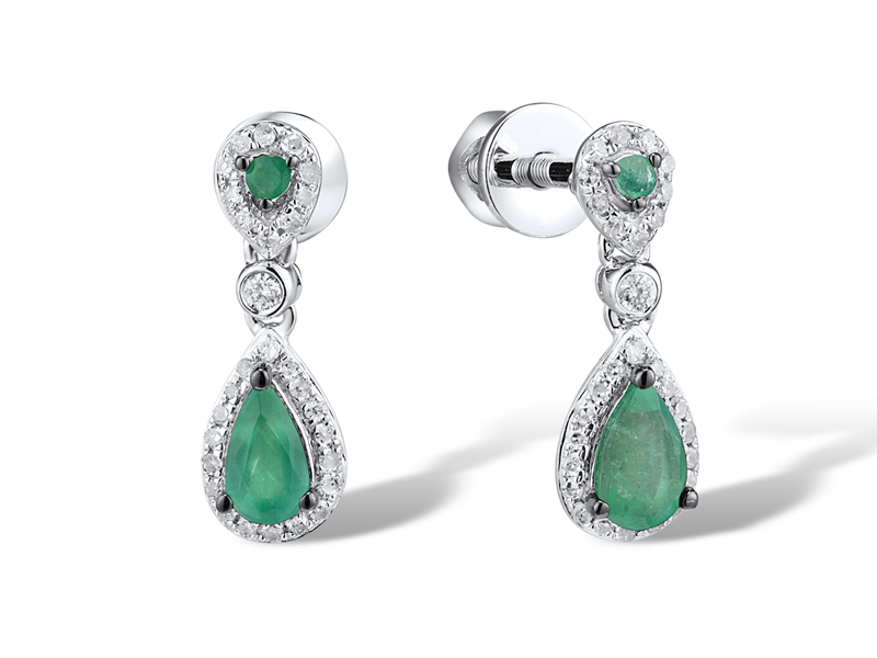 EGD287168 Earrings 14K,1.9g,Dia,0.141ct,I,I,J,60 pcs,Emerald,0.406ct,4 pcs